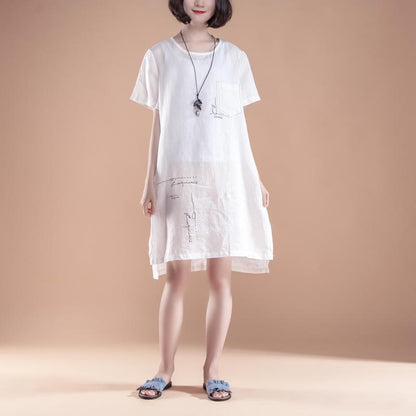 High-low Hem Summer Short Sleeve Pockets slit White Dress