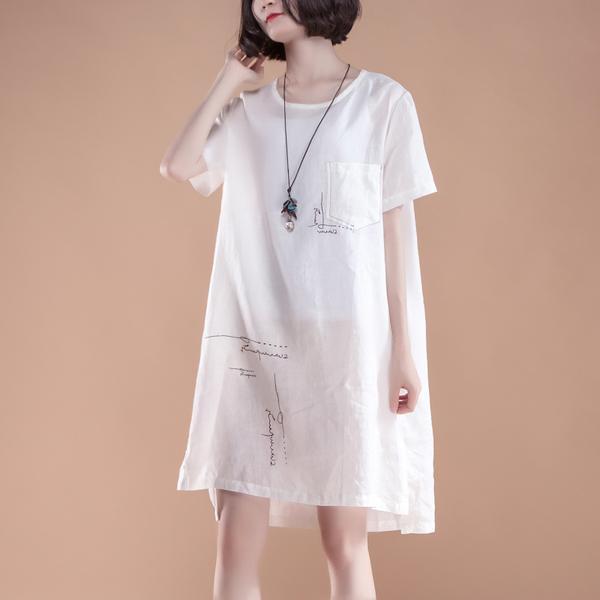 High-low Hem Summer Short Sleeve Pockets slit Dress