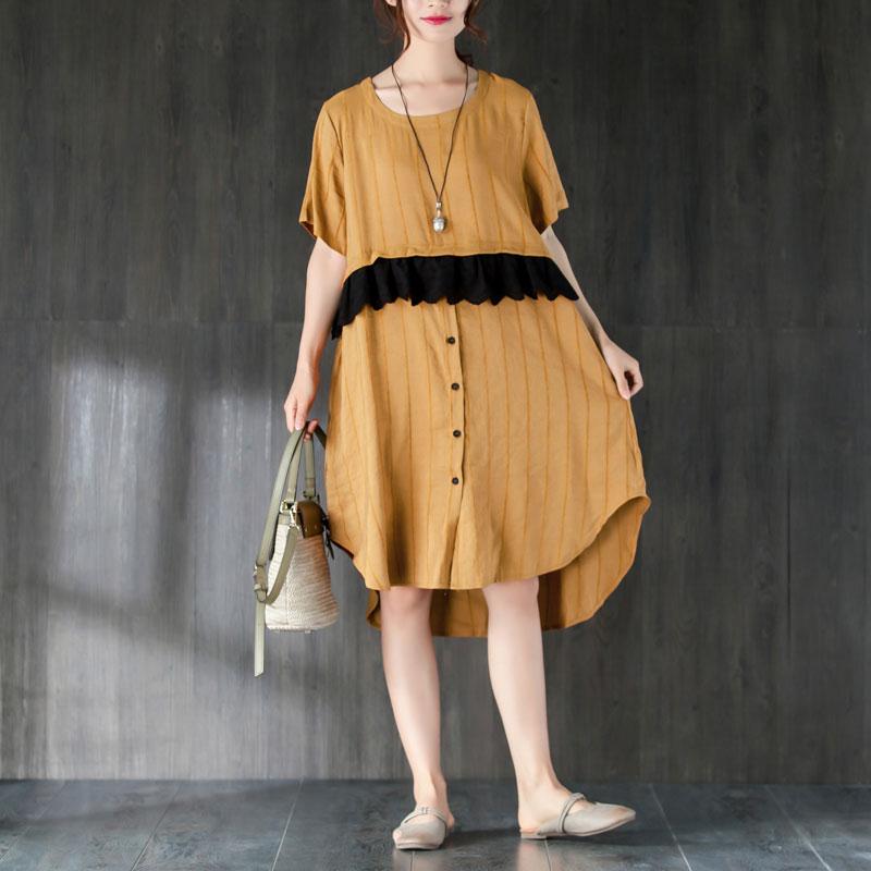 Summer Short Sleeve Lacing Pockets Dress