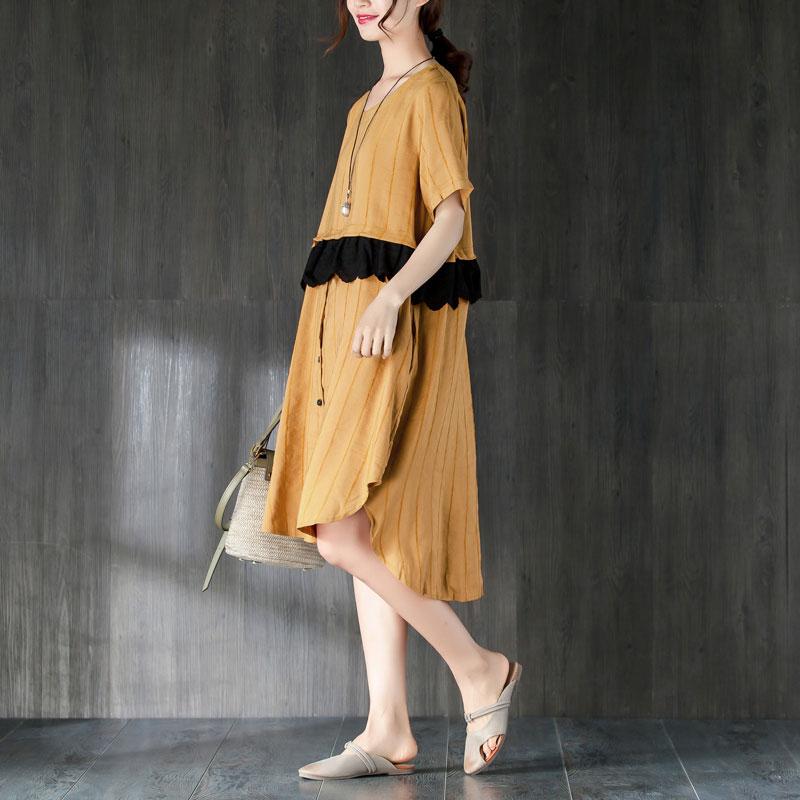 Summer Short Sleeve Lacing Pockets Dress