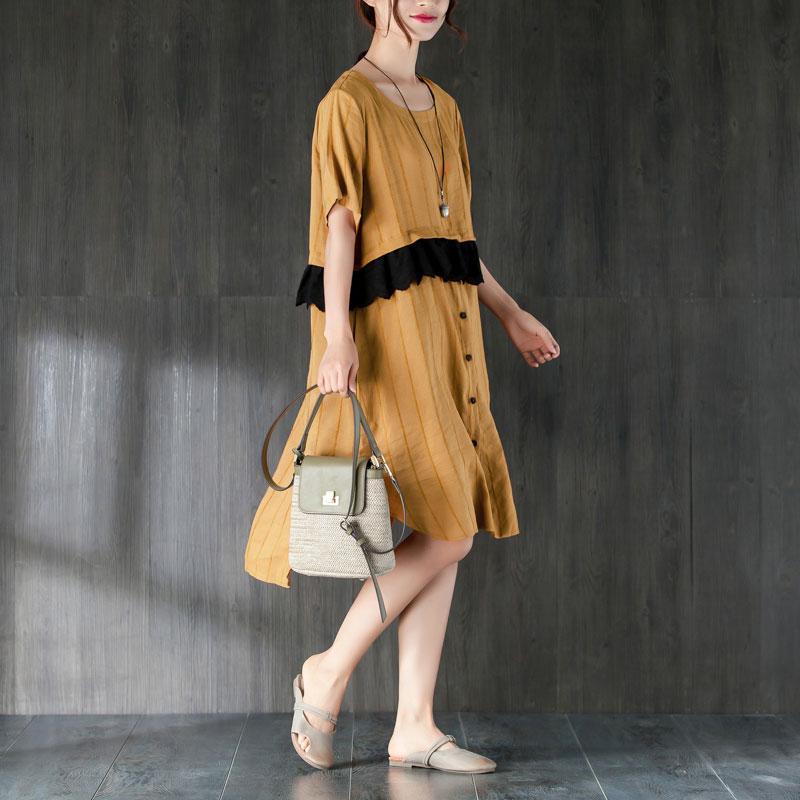 Summer Short Sleeve Lacing Pockets Dress