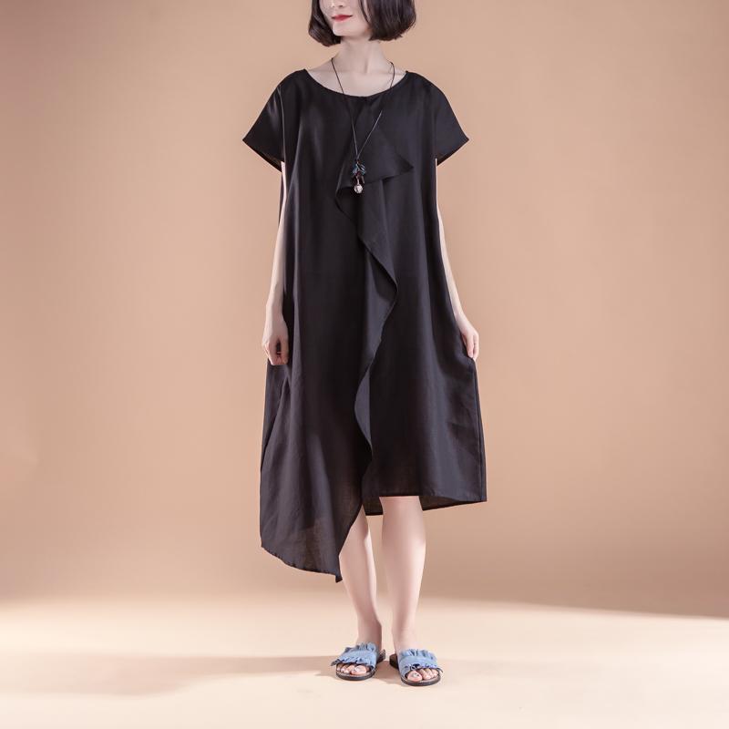 Short Sleeve High-low Hem Summer Casual Black Dress