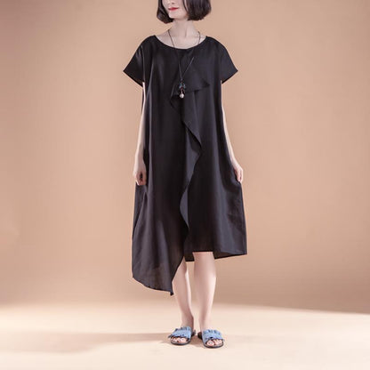 Short Sleeve High-low Hem Summer Casual Black Dress