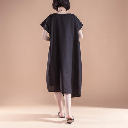 Short Sleeve High-low Hem Summer Casual Black Dress