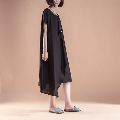 Short Sleeve High-low Hem Summer Casual Black Dress