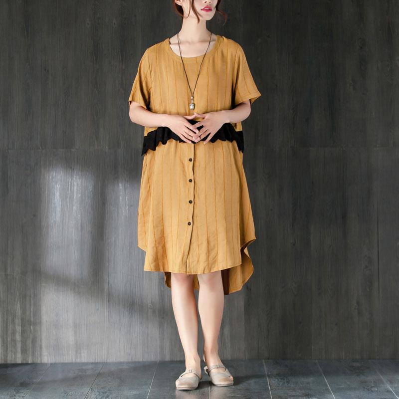 Summer Short Sleeve Lacing Pockets Dress