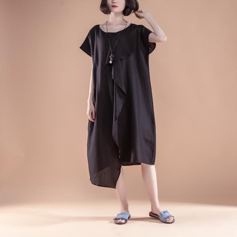 Short Sleeve High-low Hem Summer Casual Black Dress