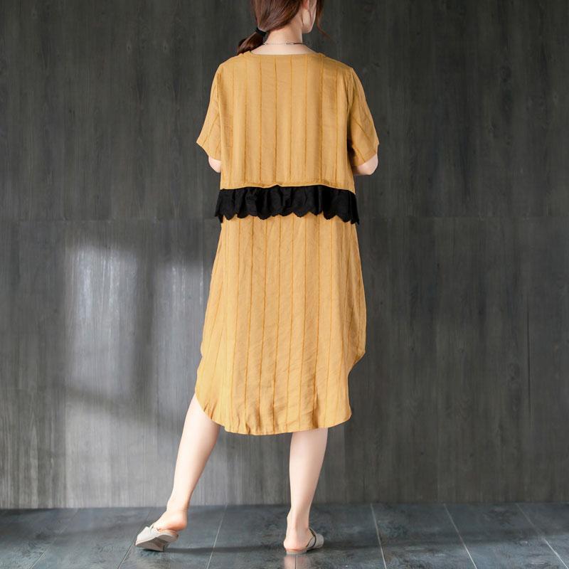 Summer Short Sleeve Lacing Pockets Dress