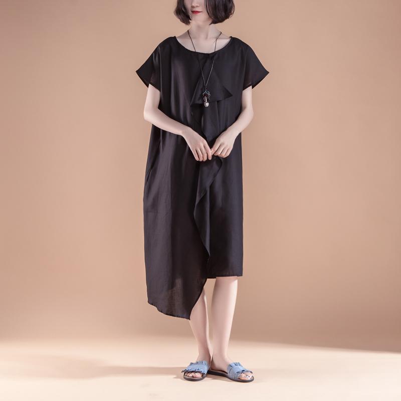 Short Sleeve High-low Hem Summer Casual Black Dress