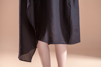 Short Sleeve High-low Hem Summer Casual Black Dress