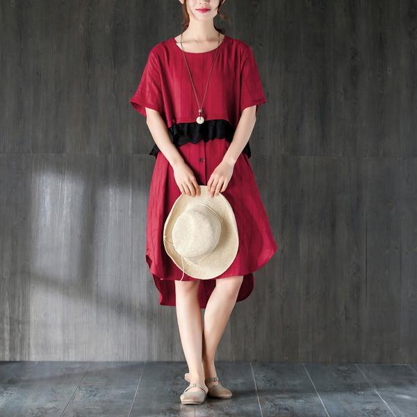 Summer Short Sleeve Lacing Pockets Dress