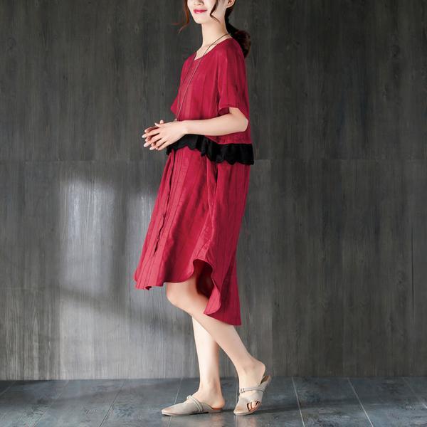 Summer Short Sleeve Lacing Pockets Dress