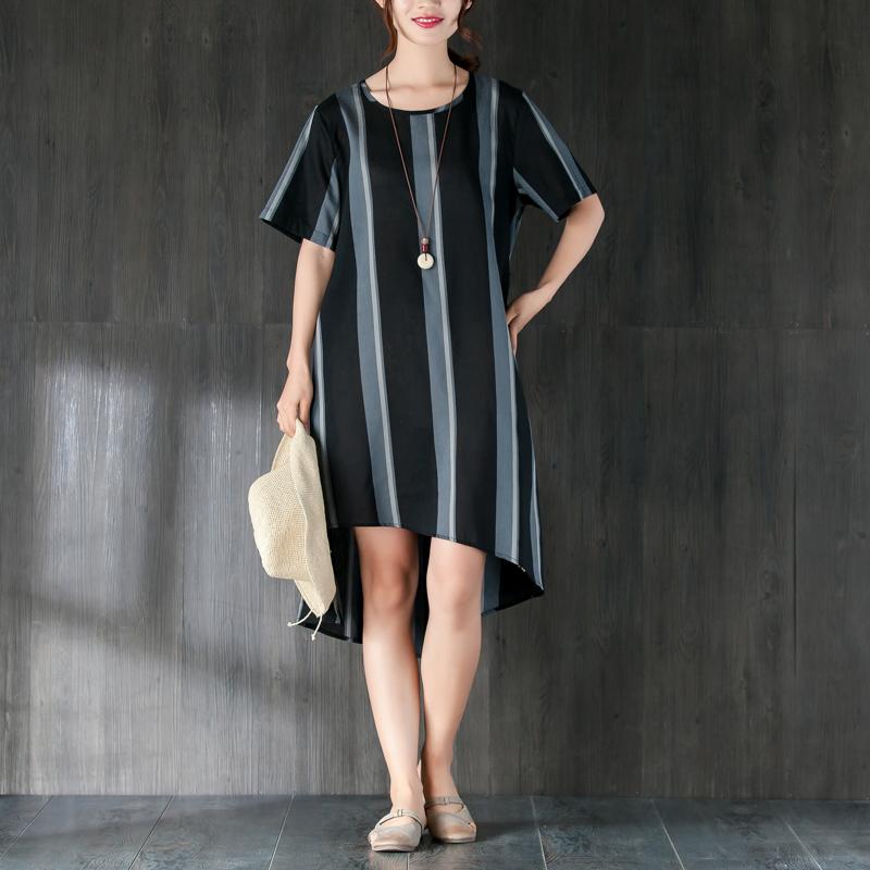 Short Sleeves Stripe Women Dress with Ribbon