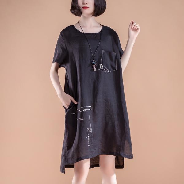 High-low Hem Summer Short Sleeve Pockets slit Dress