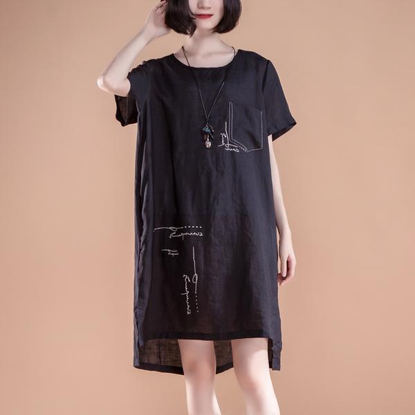 High-low Hem Summer Short Sleeve Pockets slit Dress