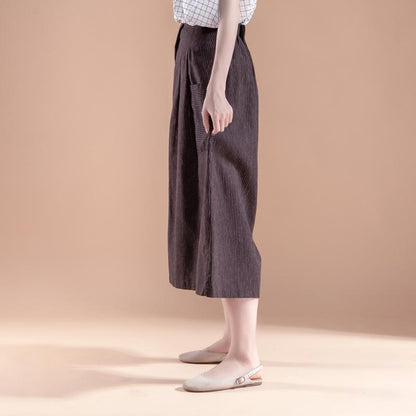 Summer Women Casual Stripe Pockets Wide Leg Long Pants