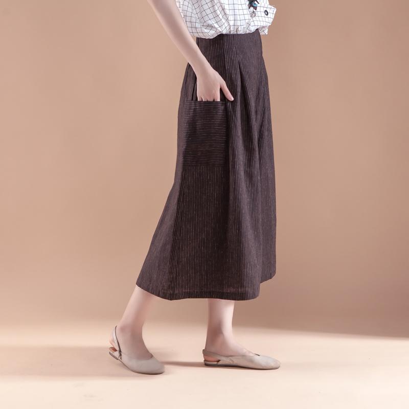 Summer Women Casual Stripe Pockets Wide Leg Long Pants