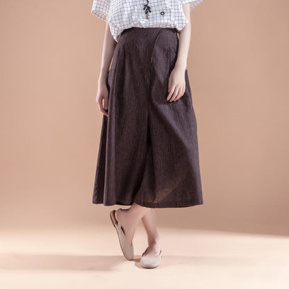Summer Women Casual Stripe Pockets Wide Leg Long Pants