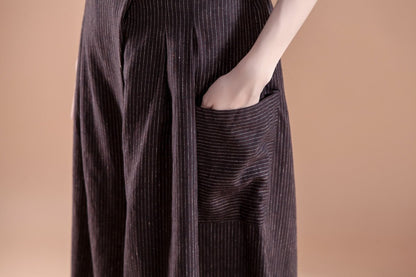 Summer Women Casual Stripe Pockets Wide Leg Long Pants