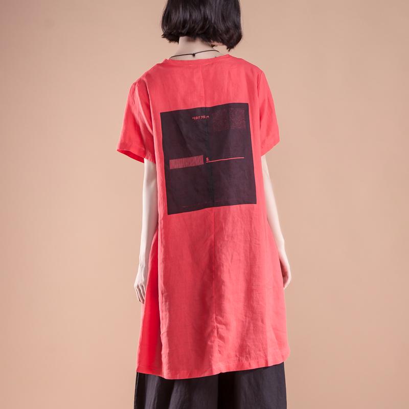 Short Sleeve Slit Summer Casual Red Women Tops