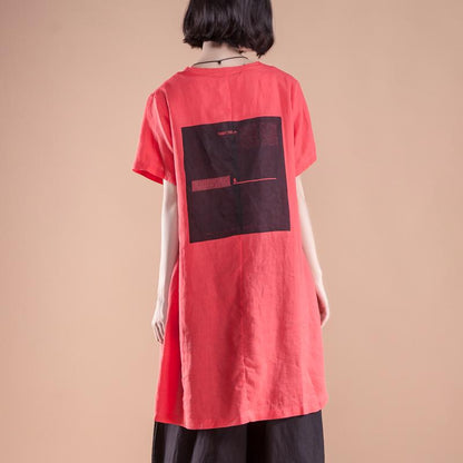 Short Sleeve Slit Summer Casual Red Women Tops