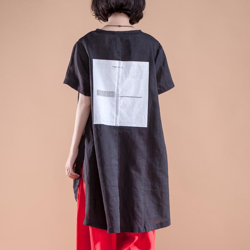 Short Sleeve Slit Summer Casual Black Women Tops