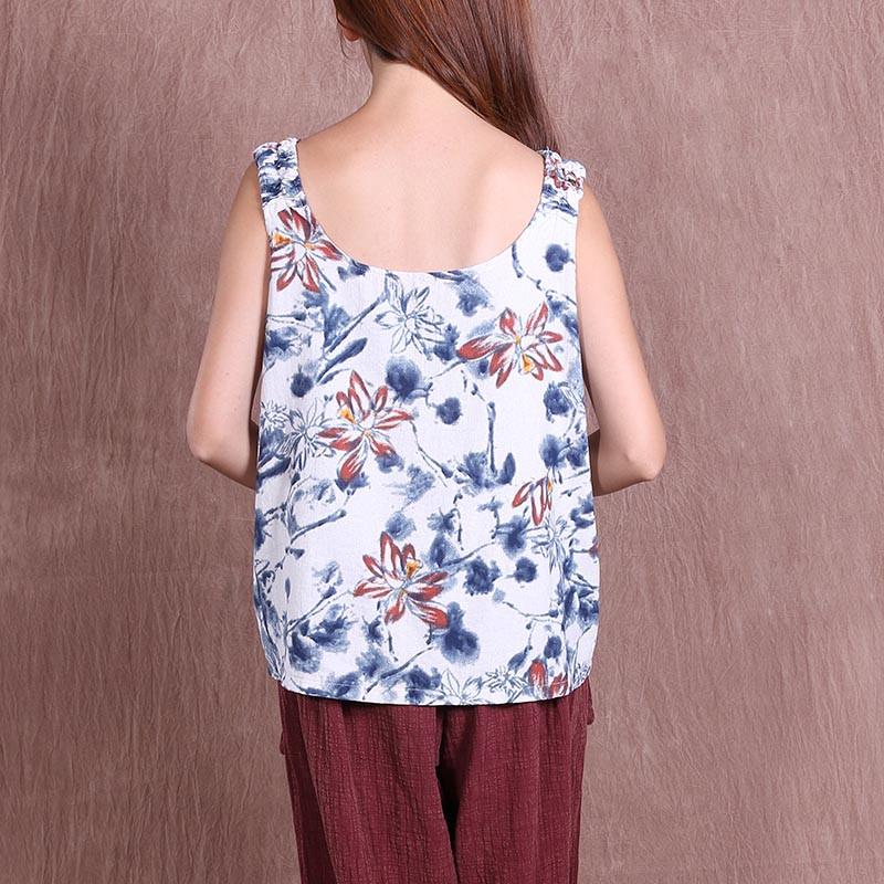 Summer Casual Women Loose Printing White Short Vest