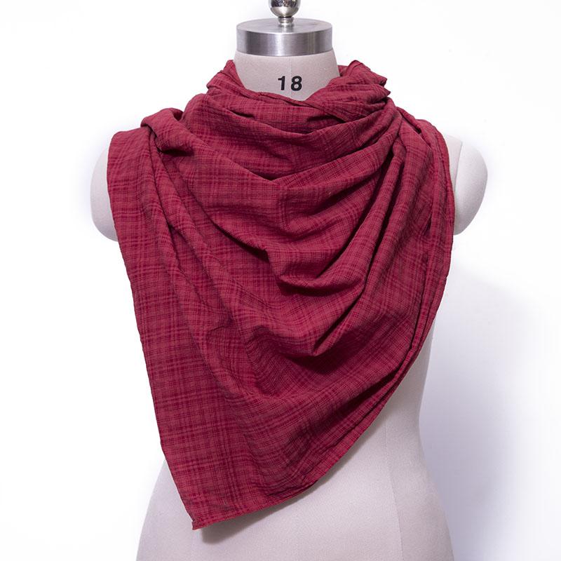 Casual Women Cotton Linen Red Rectangle Lattice Scarf
