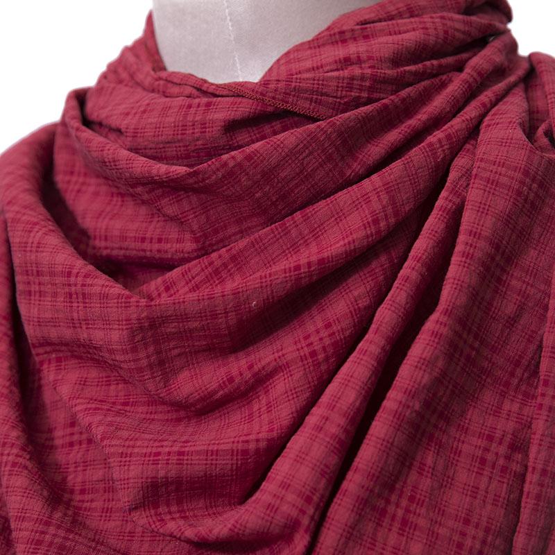 Casual Women Cotton Linen Red Rectangle Lattice Scarf