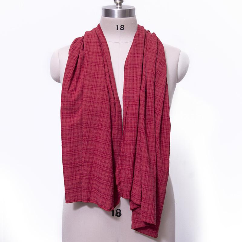 Casual Women Cotton Linen Red Rectangle Lattice Scarf