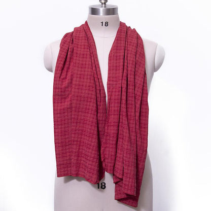 Casual Women Cotton Linen Red Rectangle Lattice Scarf
