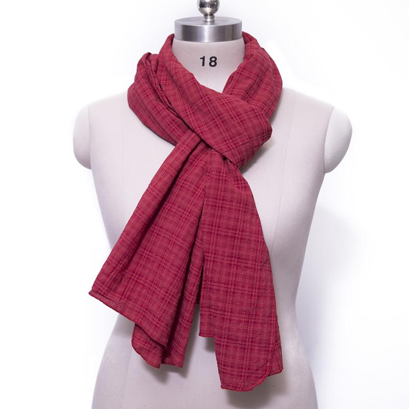 Casual Women Cotton Linen Red Rectangle Lattice Scarf
