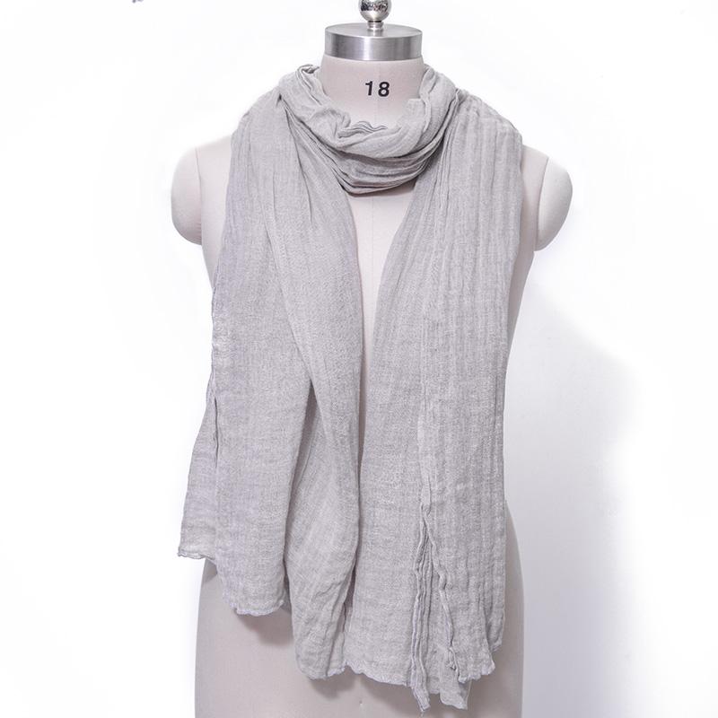 Casual Women Cotton Linen Floded Light Gray Rectangle Scarf