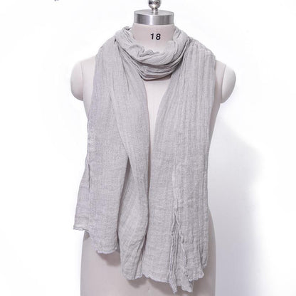 Casual Women Cotton Linen Floded Light Gray Rectangle Scarf