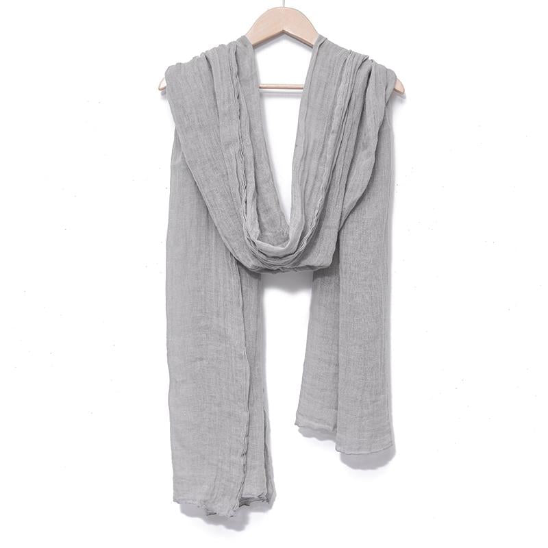 Casual Women Cotton Linen Floded Light Gray Rectangle Scarf