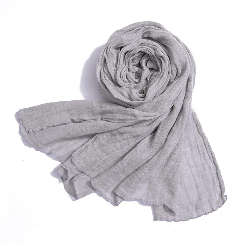 Casual Women Cotton Linen Floded Light Gray Rectangle Scarf