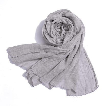 Casual Women Cotton Linen Floded Light Gray Rectangle Scarf
