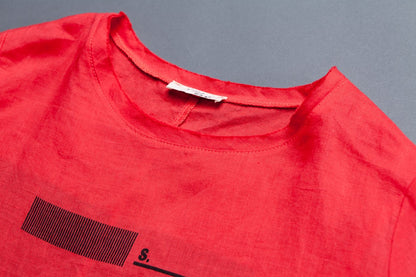 Short Sleeve Slit Summer Casual Red Women Tops