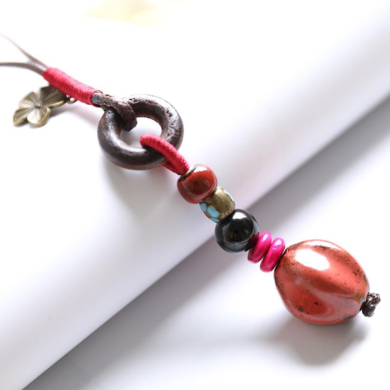 Retro Vintage Ceramic Red Pendant Ethnic Necklace For Women