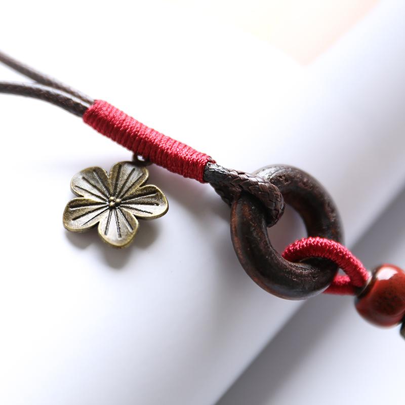 Retro Vintage Ceramic Red Pendant Ethnic Necklace For Women