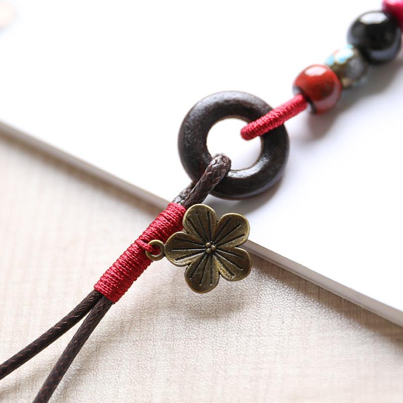 Retro Vintage Ceramic Red Pendant Ethnic Necklace For Women