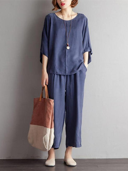 Woman Stylish Blouse and Pant Suit in Black and Blue Color
