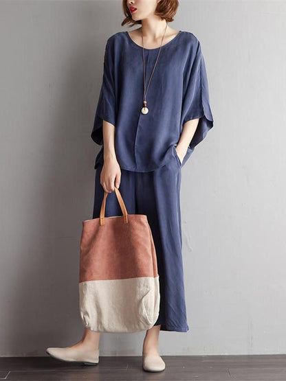 Woman Stylish Blouse and Pant Suit in Black and Blue Color