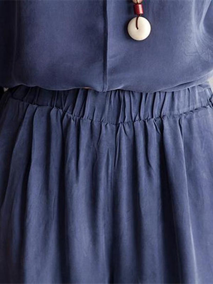Woman Stylish Blouse and Pant Suit in Black and Blue Color
