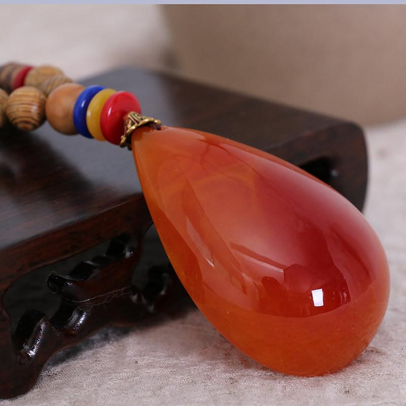 Women Wooden Beads Retro Beeswax Pendant Necklace