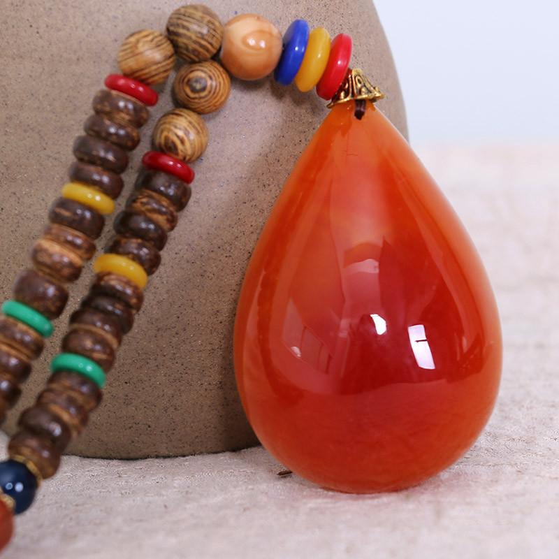 Women Wooden Beads Retro Beeswax Pendant Necklace