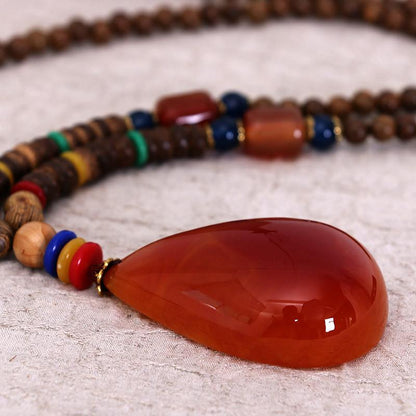 Women Wooden Beads Retro Beeswax Pendant Necklace