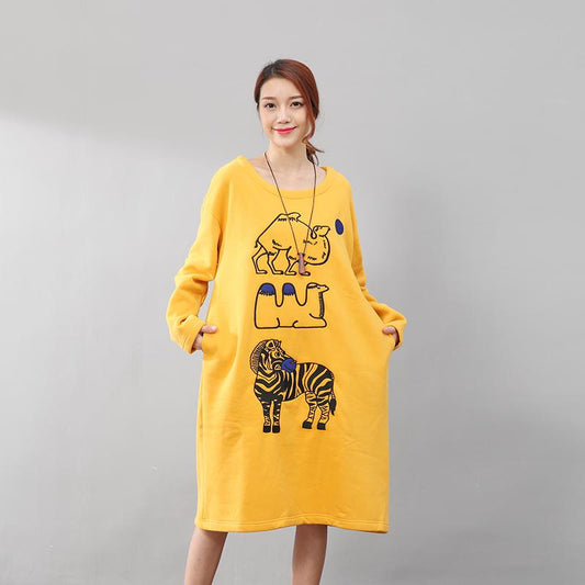 Women Exquisite Animal Embroidery Soft Cotton Dress