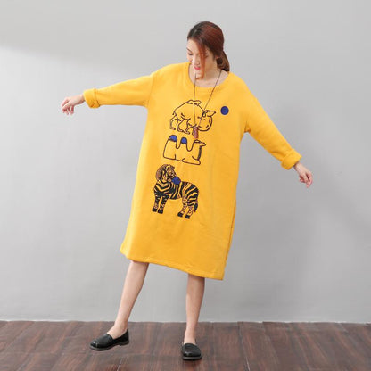 Women Exquisite Animal Embroidery Soft Cotton Dress