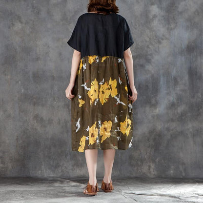 Women Short Sleeve Printed Patchwork Loose Dress